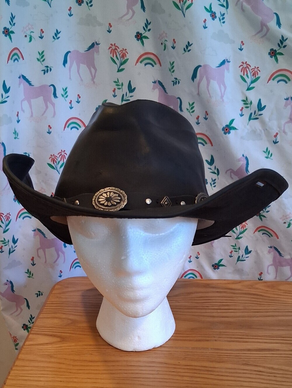 EUC Stetson Roxbury Black Leather Concho Western Country Unisex Cowboy Hat SZ M